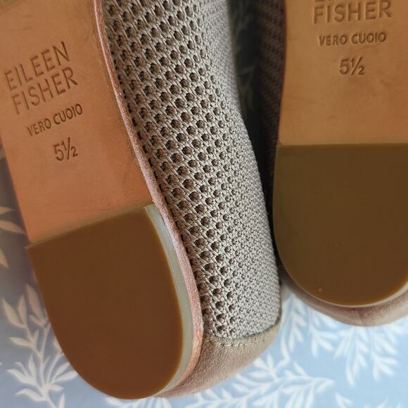Eileen Fisher Sz 5.5 Taupe Ballet Flats with Woven Texture Lightweight Stretch - Picture 11 of 11